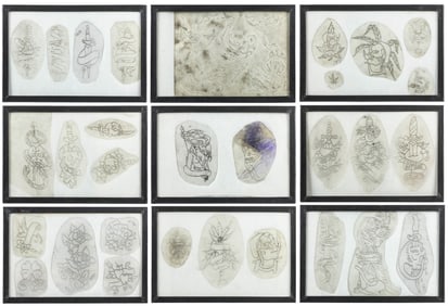 Group of 30 tattoo stencils. American, ca. 1980s-90s. 30 ac...