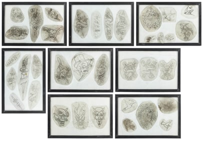 Group of 36 tattoo stencils. American, ca. 1980s-90s. 36 ac...