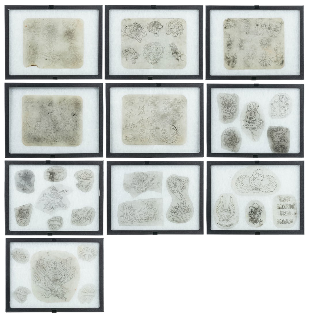 Group of tattoo stencil acetates. American, ca. 1980s-90s. ... (1 of 11)