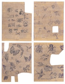 Archive of tattoo transfer sheets. Circa 1970s-80s. A banke...