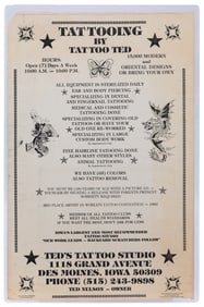 Ted’s Tattoo Studio (Des Moines) advertising poster. Circa ...