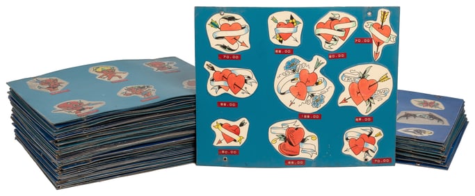 Collection of tattoo flash. American, ca. 1980s. Trimmed an...