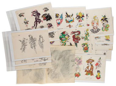 Large group of tattoo flash and designs. Circa 1970s-80s. C...