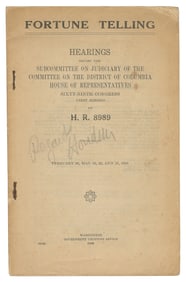 [HOUDINI, Harry (1874-1926)]. Fortune Telling: Hearings Bef...