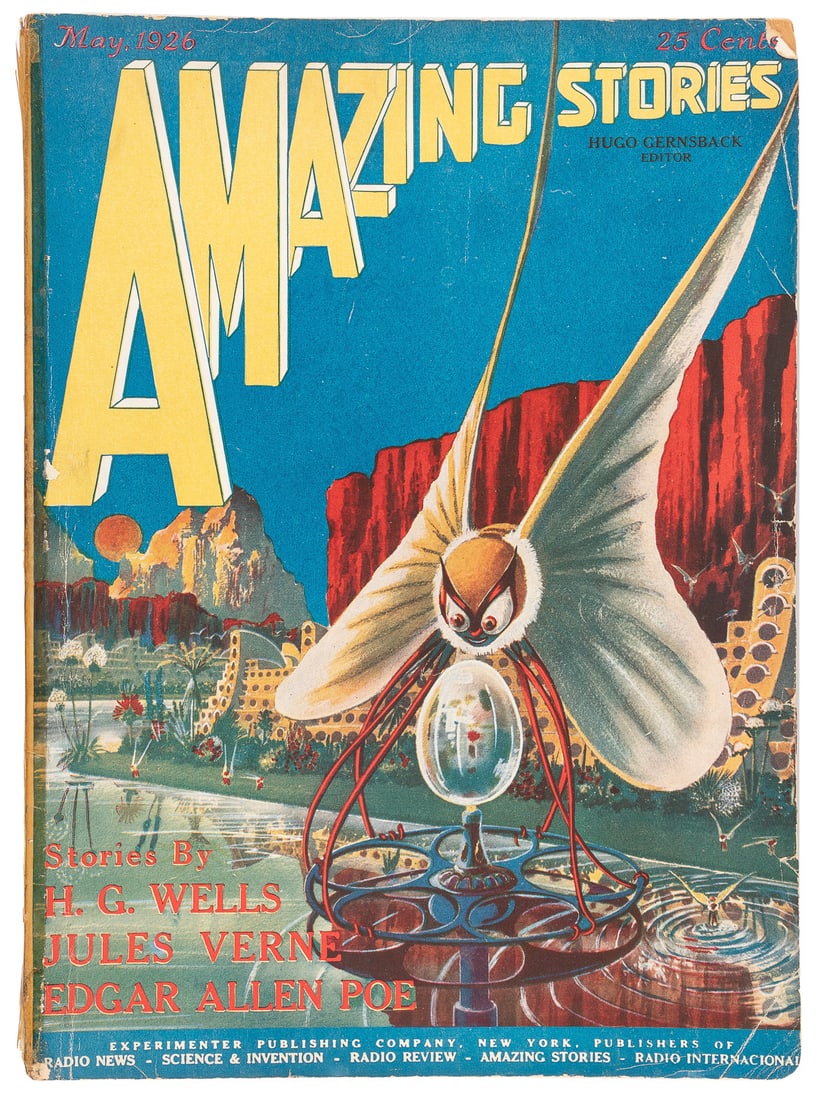 [PULPS]. [GERNSBACK, Hugo (1884-1967), editor]. Amazing Sto...: [PULPS]. [GERNSBACK, Hugo (1884-1967), editor]. Amazing Stories May 1926. [New York: Experimenter Publishing Company, Inc., 1926]. 4to. Publisher’s printed wrappers (spine taped, some wear, soil