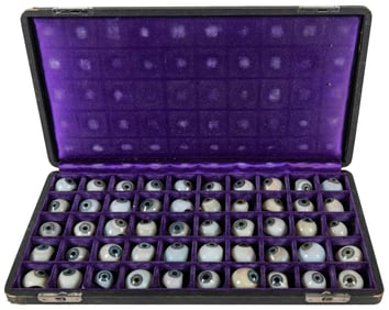 Cased Set of Prosthetic Glass Eyes. Circa early 20th centur...