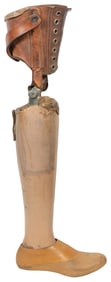 Medical Leg Prosthesis with Leather Harness. American, earl...