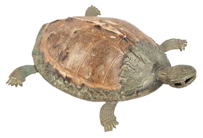 Tibetan Mounted Silver Turtle Shell Vessel. Turtle shell mo...