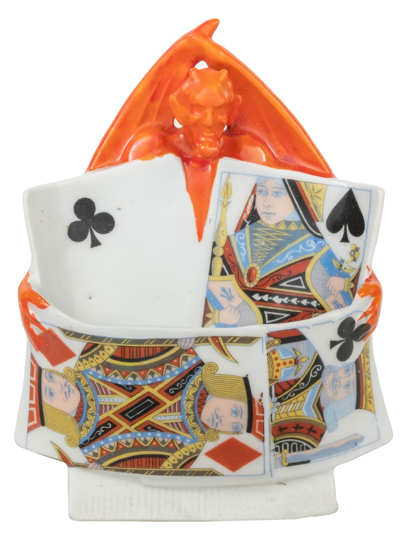 Royal Bayreuth Devil & Cards Wall Match Holder. Blue mark. ... (1 of 2)