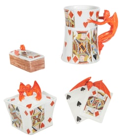 Royal Bayreuth Devil & Cards. Group of 4. Includes a stamp ...