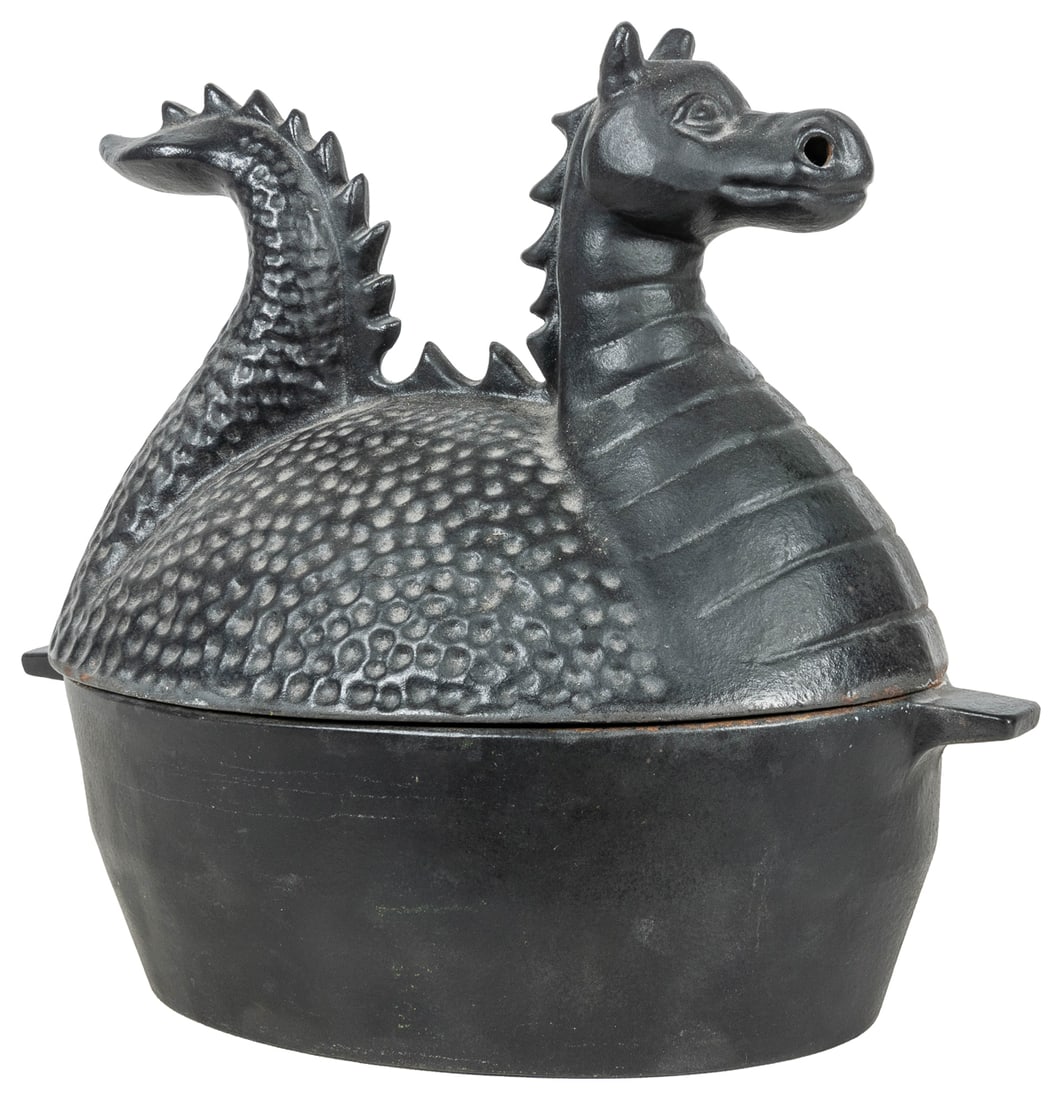 Vintage Cast Iron Dragon Pot or Steamer. Cast iron pot with... (1 of 2)