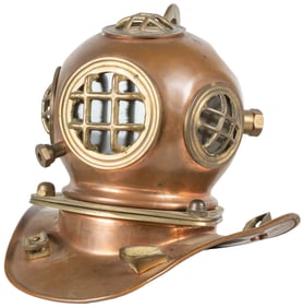 Miniature Copper and Brass Diving Helmet. 20th century. Cop...
