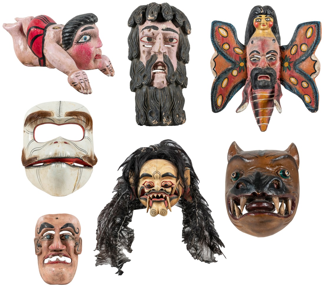 [FOLK ART]. Group of 7 Mexican Folk Art Masks and Figures. ... (1 of 8)