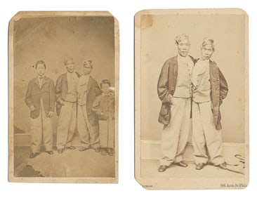 CHANG & ENG (Chang and Eng Bunker, 1811 – 1874). Two CDV p...