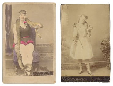 Two cabinet photos of snake charmers. Circa 1880s-90s. Phot...