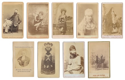 Nine CDVs of sideshow performers and curious people. Circa ...