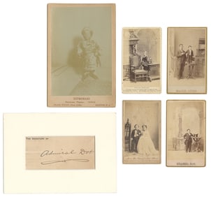 [LITTLE PEOPLE]. Four CDVs, cabinet card, and an autograph....