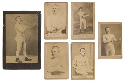 [BOXERS]. Six CDVs and cabinet photo portraits. Circa 1880s...