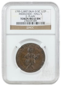 Two 18th century curiosities halfpenny tokens. Including: 1...