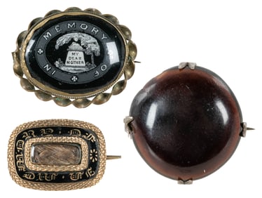 Four Victorian Memorial and Hair Work Brooches and Watch Fo...