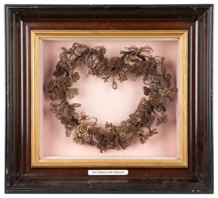 Victorian Hair Work Wreath. 19th century. Heart-shaped mour...
