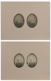 Antique photographs of funeral flower arrangements. 19th ce...