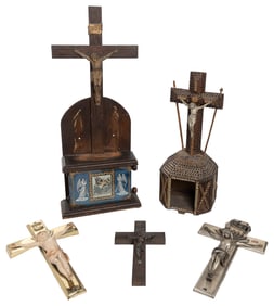 [RELIGIOUS OBJECTS]. Group of Crucifixes and Shrines. Late ...