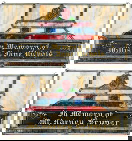 [FUNERALIA]. Leaded Stained Glass Memorial Window Panels. A...