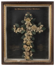 [FUNERALIA]. Victorian Floral Cross Memorial Shadowbox. Ame...