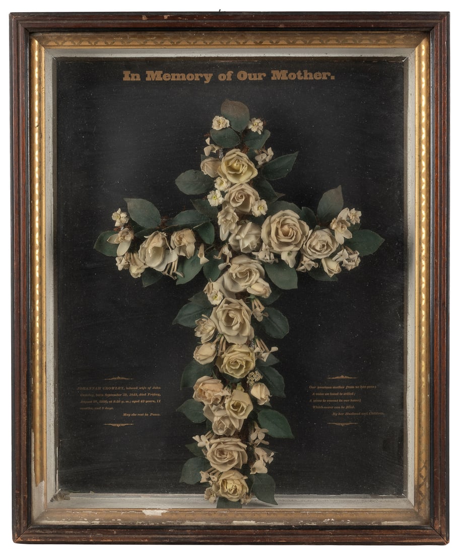 [FUNERALIA]. Victorian Floral Cross Memorial Shadowbox. Ame... (1 of 1)