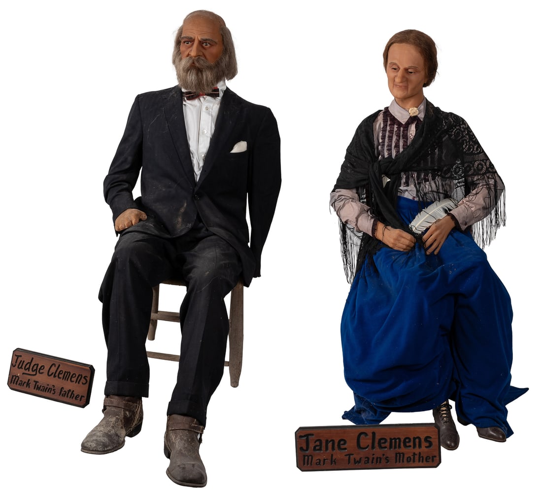 [KREWSON SR., Martin (1912-2012), sculptor]. Pair of Wax Fi...: [KREWSON SR., Martin (1912-2012), sculptor]. Pair of Wax Figures: John Marshall Clemens and Jane Lampton Clemens; Samuel L. Clemens’ Parents. [N.p., ca. 1970s]. Lifesize wax figures of Clemens&#