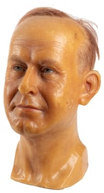 Calvin Coolidge Wax Bust. 20th century. Life-size waxwork b...