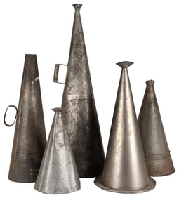 Five Odd Fellows Tin Horns. (I.O.O.F.). Circa 1900s. Each w...