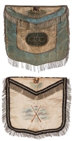 Pair of Odd Fellows Aprons. (I.O.O.F.). Circa 1890. Hand pa...