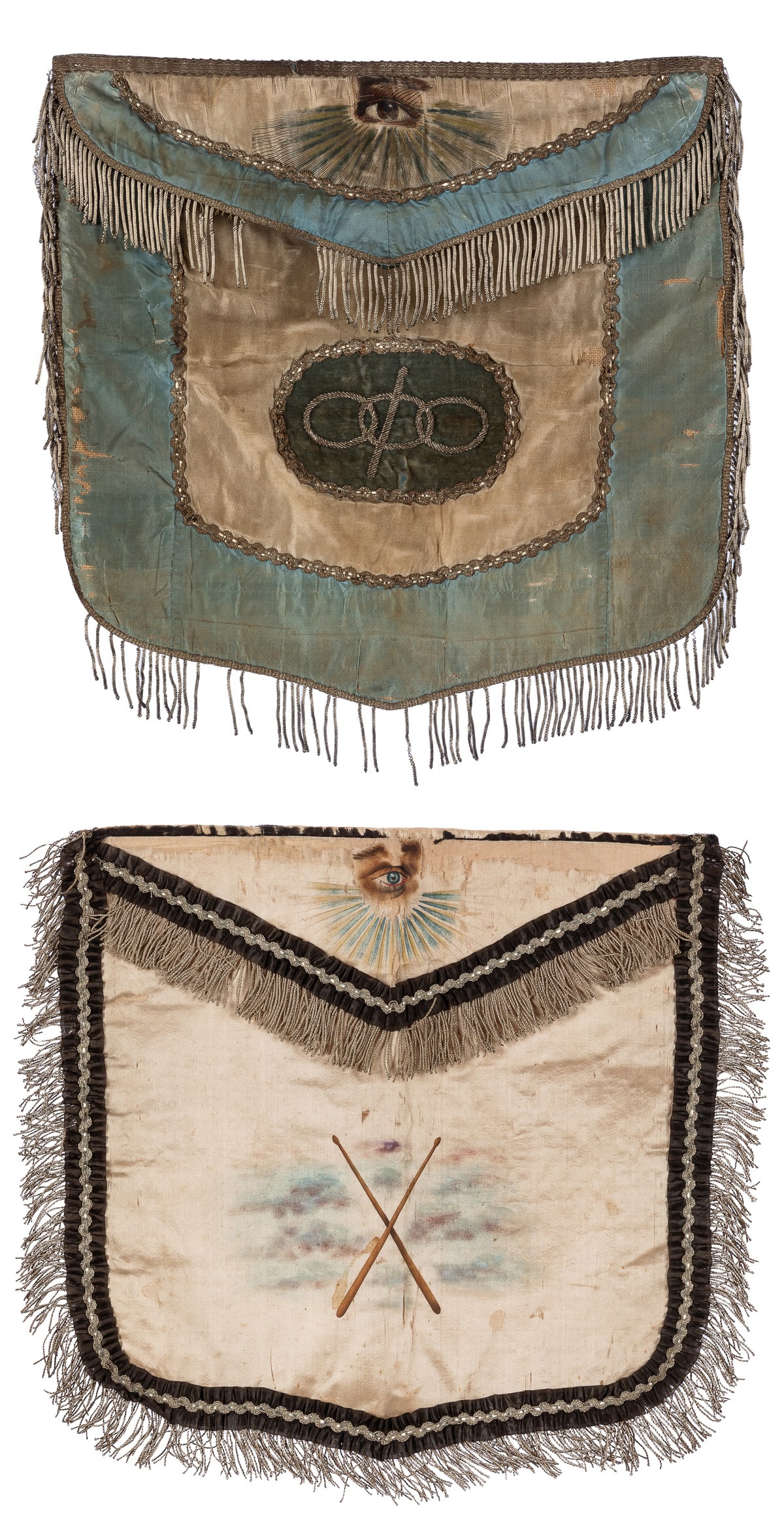 Pair of Odd Fellows Aprons. (I.O.O.F.). Circa 1890. Hand pa... (1 of 3)
