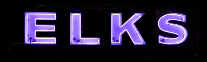 Large ELKS Lodge Neon Sign. Circa 1950s. Metal and white ne...