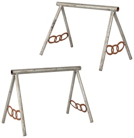 Pair of Odd Fellows Welded Coffin Stands. (I.O.O.F.). Circa...