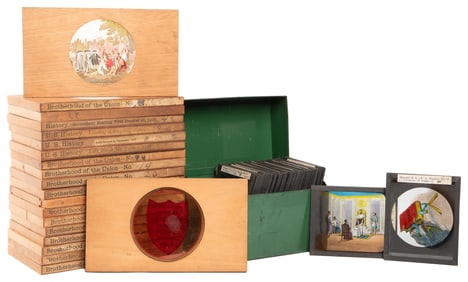 Collection of 55 Magic Lantern Fraternal Glass Slides. Hand...
