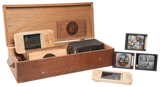 Collection of 70 Magic Lantern Fraternal Glass Slides. Hand...