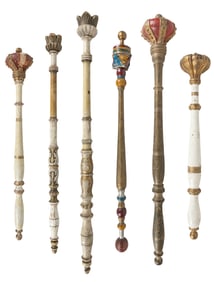 Six Odd Fellows Wooden Scepters. (I.O.O.F.). Circa 1890s. C...