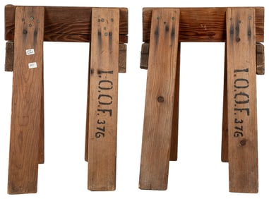 Pair of Casket Stands (I.O.O.F.). 20th Century. Wood constr...