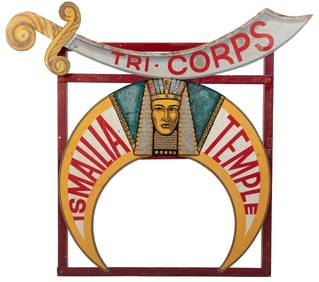 Shriners Ismailia Temple Metal Sign. 1950. Metal sign with ...