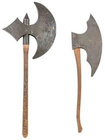 Two Fraternal Axes. Circa 1890s. Wood and tin. Wear, abrasi...