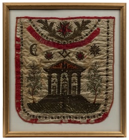 [FOLK ART].. Exceptional Masonic Hand Sewn Degree Apron. (L...