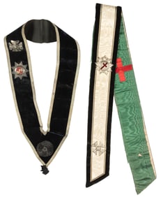 Two Knights of Templar Sashes. 20th Century. Velvet with or...