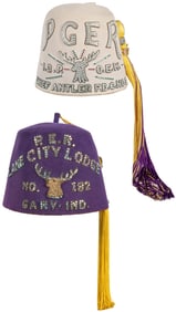 Pair of Elks Fezzes. 20th Century. Felt, rhinestones, and f...