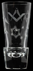 Masonic Freemason Etched Firing Shot Glass. 20th Century. E...