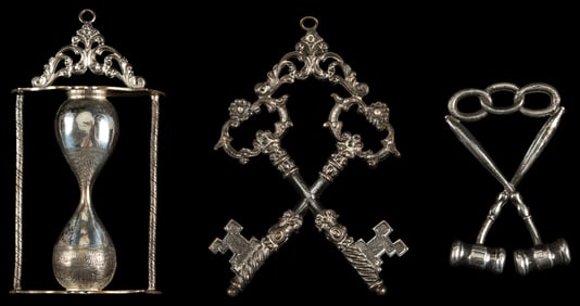 Odd Fellows Officer Emblems. Hourglass, Three Rings with Cr...