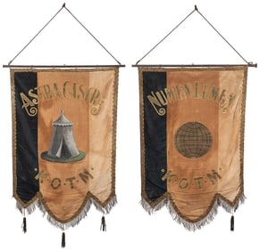 Two Knights of the Maccabees Banners. Circa 1900. Hand pain...