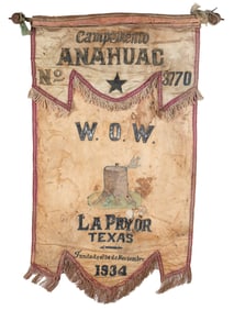 Woodmen of the World Parade Banner. Campamento Anahuac No. ...